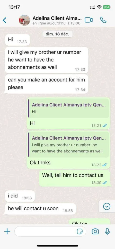 WhatsApp konversation om IPTV support 5